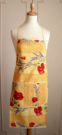 French Apron, Provence fabric (Coquelicots Lavandes. yellow)
